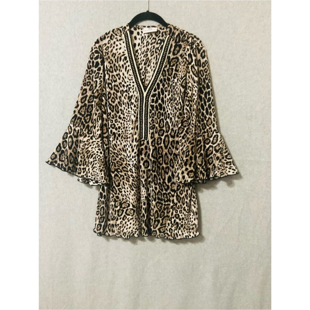 Princess Cruises Leopard Print V-Neck Bell Sleeve Women's Top - Tan/Black Sz S - Picture 1 of 11